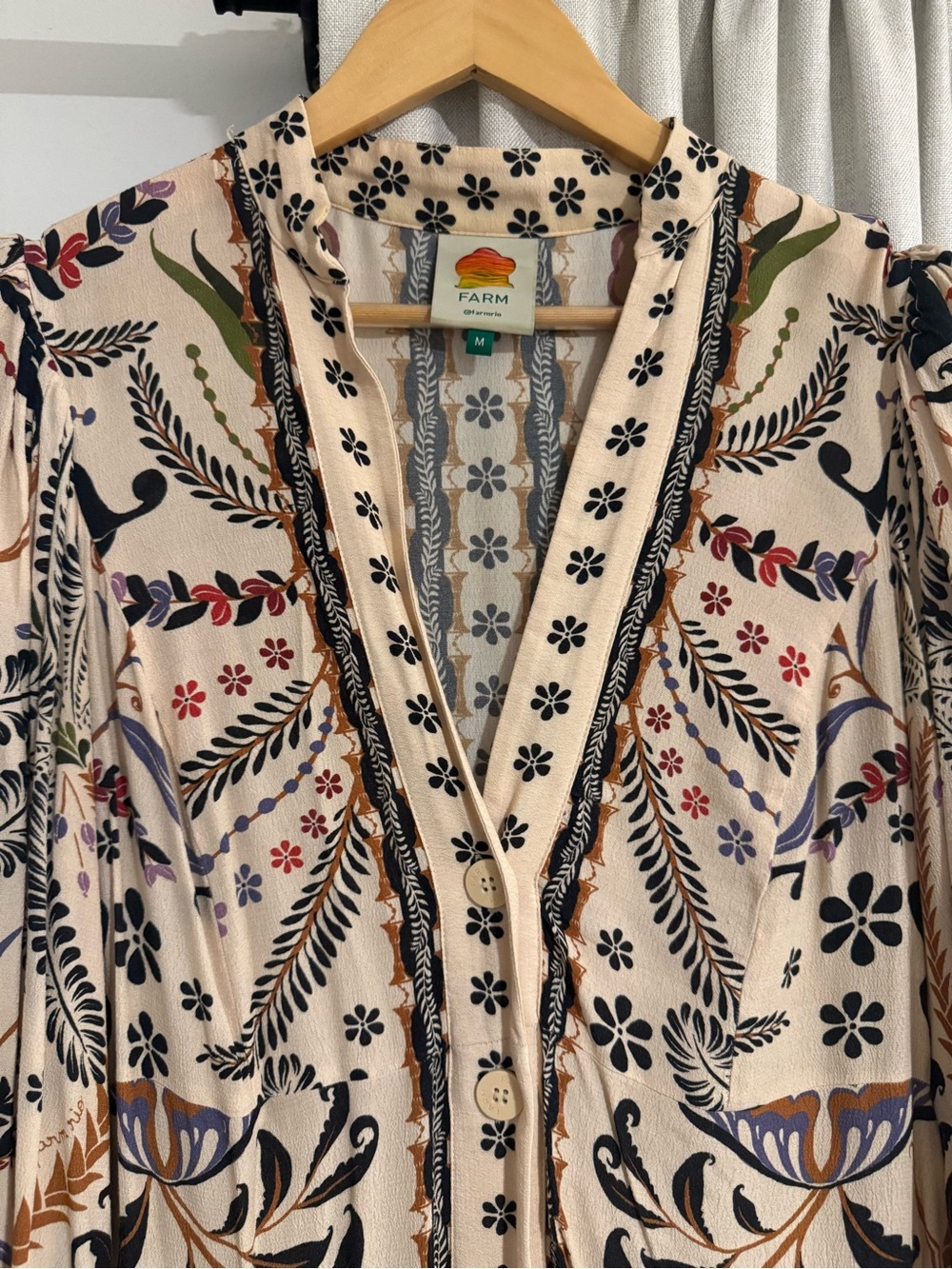 FARM Rio Cream Maxi Dress with Black Botanical Print and Multicolor Accents - Picture 3 of 10
